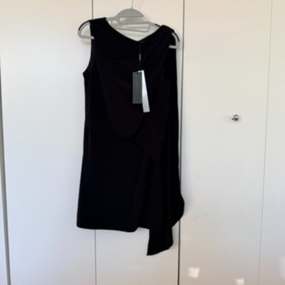 Black Halston Heritage Assymetrical Shoulder drape Dress - Picture 3 of 6